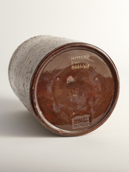 Scandinavian Modern Brown Cylindrical Vase, Jerk Werkmäster, Nittsjö Sweden 1960
