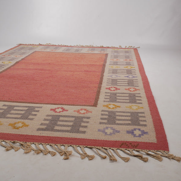 Scandinavian Modern Pink Rölakan Flatweave Rug by Alice Wallebäck, Sweden, 1960s