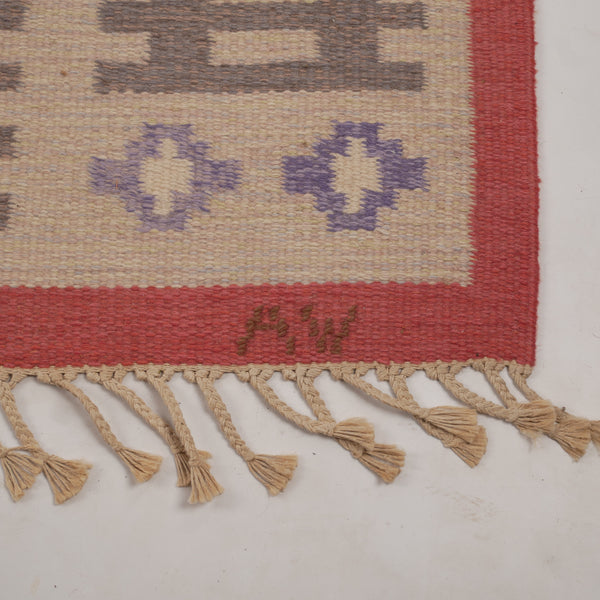 Scandinavian Modern Pink Rölakan Flatweave Rug by Alice Wallebäck, Sweden, 1960s