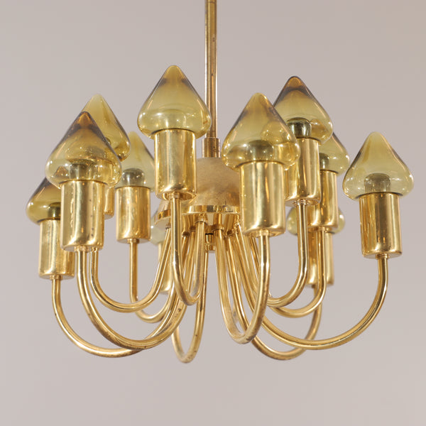 Mid-Century Modern Hans-Agne Jakobsson Brass and Glass Model T 789/12 Chandelier, Sweden 1960's