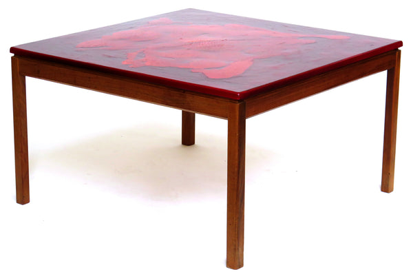 Swedish Modern Red Enameled Cocktail Table by P. Törneman and David Rosén for Nordiska Kompaniet, 1960s