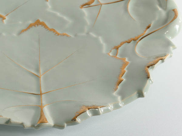 Art Deco Pistachio and Gold Leaf Plates Viloca Paris Caffarelli