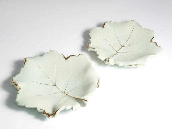 Art Deco Pistachio and Gold Leaf Plates Viloca Paris Caffarelli