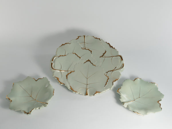 Art Deco Pistachio and Gold Leaf Plates Viloca Paris Caffarelli