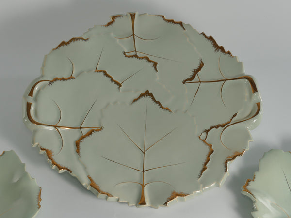 Art Deco Pistachio and Gold Leaf Plates Viloca Paris Caffarelli