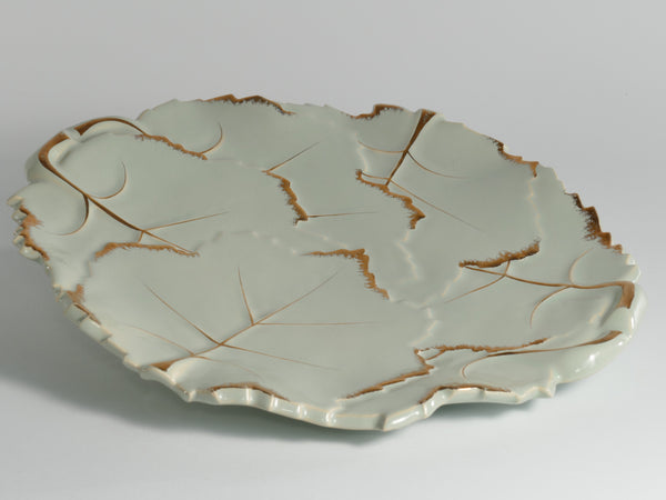 Art Deco Pistachio and Gold Leaf Plates Viloca Paris Caffarelli