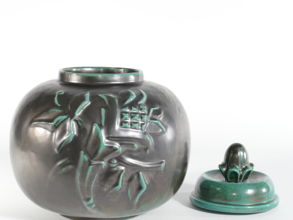 Art Deco Green Lidded Jar by Anna-Lisa Thomson for Upsala-Ekeby, 1930's