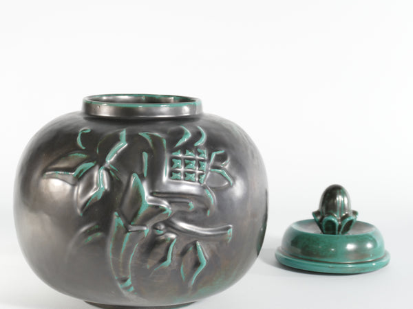 Art Deco Green Lidded Jar by Anna-Lisa Thomson for Upsala-Ekeby, 1930's