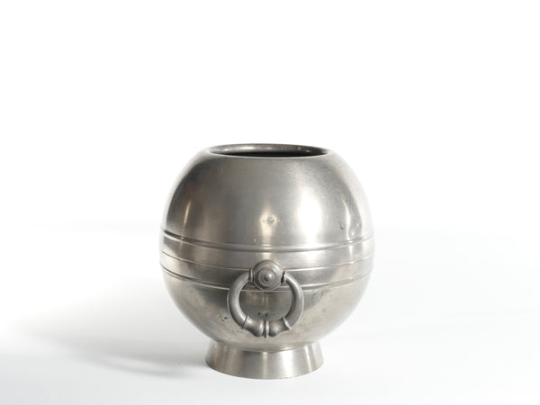 Art Deco Globe Pewter Vase with Handles by GAB, Sweden, 1930s