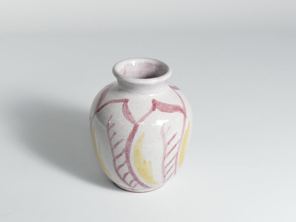 Ceramic Vase with Leaves in Bordeaux Red and Yellow by Alingsås Keramik