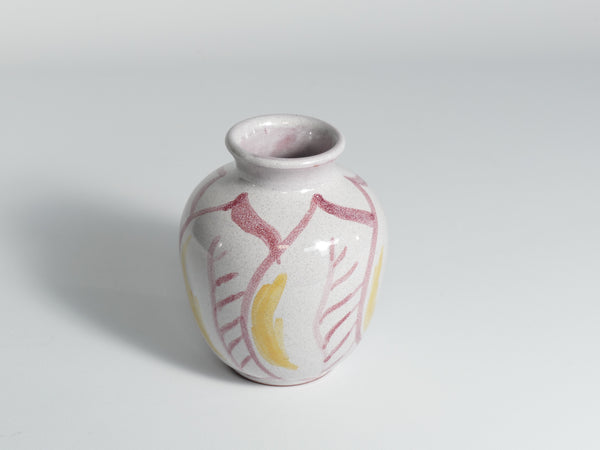 Ceramic Vase with Leaves in Bordeaux Red and Yellow by Alingsås Keramik