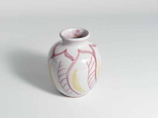 Ceramic Vase with Leaves in Bordeaux Red and Yellow by Alingsås Keramik