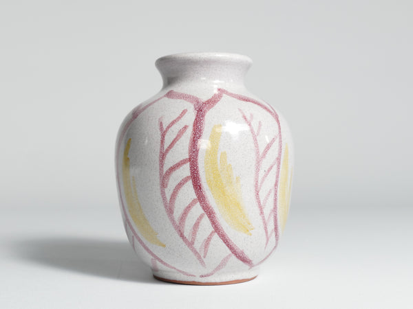 Ceramic Vase with Leaves in Bordeaux Red and Yellow by Alingsås Keramik