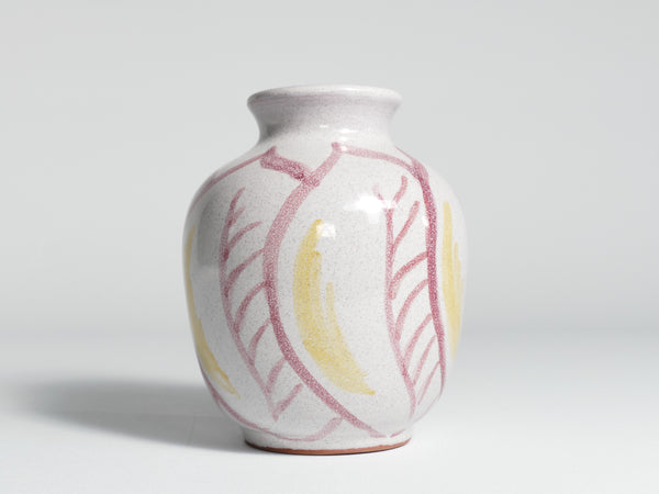 Ceramic Vase with Leaves in Bordeaux Red and Yellow by Alingsås Keramik