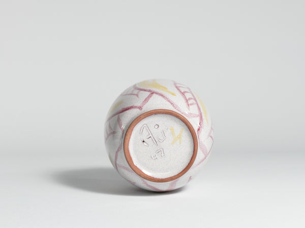 Ceramic Vase with Leaves in Bordeaux Red and Yellow by Alingsås Keramik