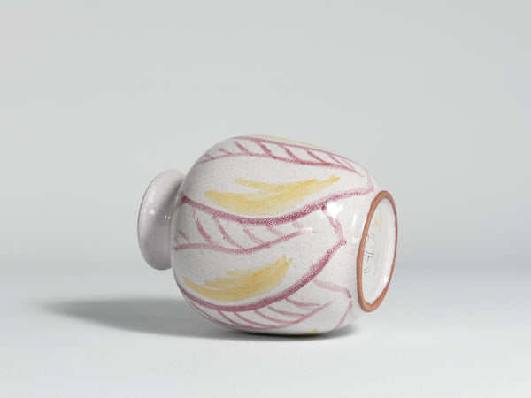 Ceramic Vase with Leaves in Bordeaux Red and Yellow by Alingsås Keramik