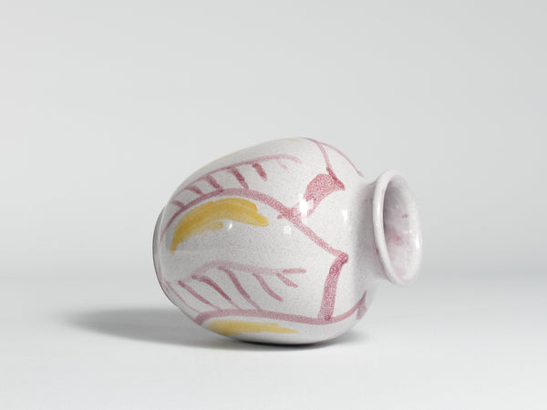 Ceramic Vase with Leaves in Bordeaux Red and Yellow by Alingsås Keramik