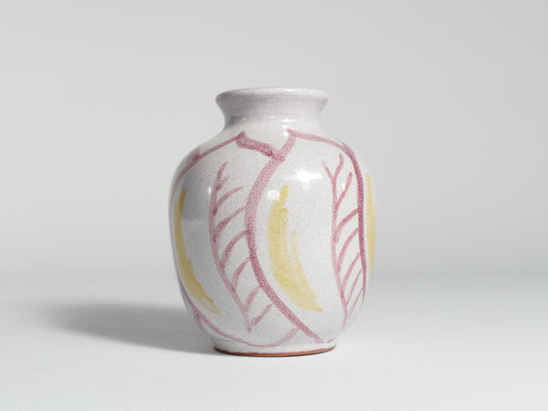 Ceramic Vase with Leaves in Bordeaux Red and Yellow by Alingsås Keramik