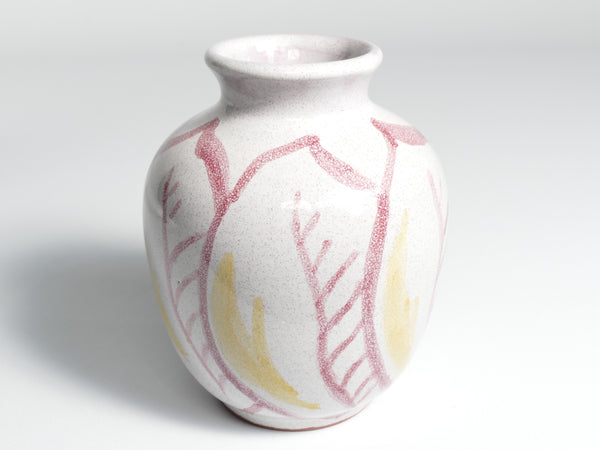 Ceramic Vase with Leaves in Bordeaux Red and Yellow by Alingsås Keramik