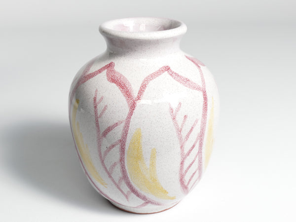 Ceramic Vase with Leaves in Bordeaux Red and Yellow by Alingsås Keramik