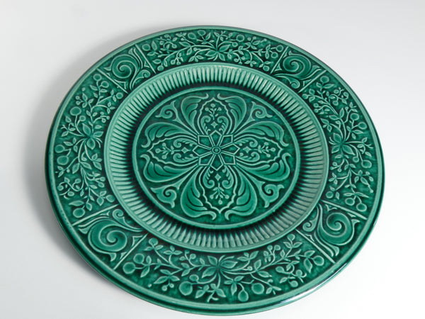 Large Scandinavian Modern Green Plate, Arol Ceramic, Halden Norway, 1950s