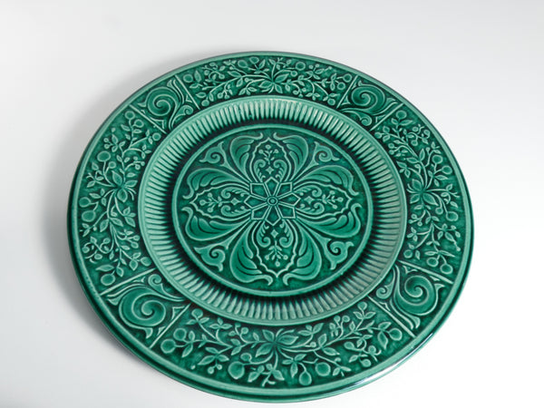 Large Scandinavian Modern Green Plate, Arol Ceramic, Halden Norway, 1950s