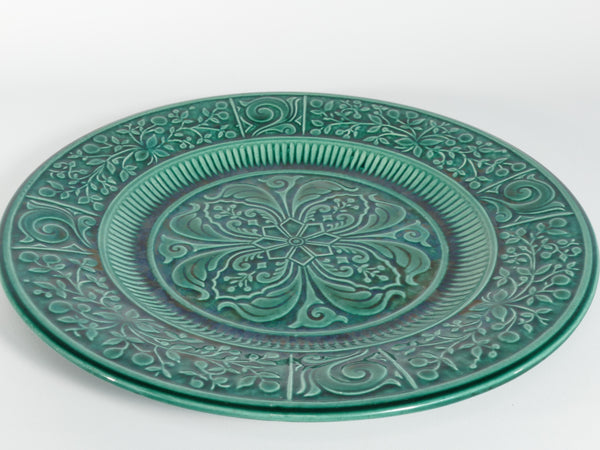 Large Scandinavian Modern Green Plate, Arol Ceramic, Halden Norway, 1950s