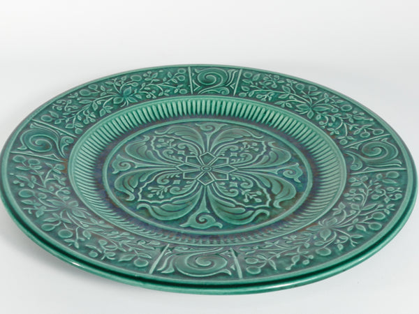 Large Scandinavian Modern Green Plate, Arol Ceramic, Halden Norway, 1950s