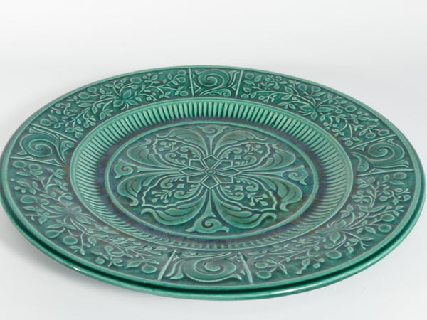 Large Scandinavian Modern Green Plate, Arol Ceramic, Halden Norway, 1950s