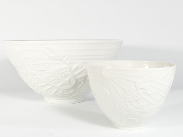 Swedish Grace White Porcelain Sea Themed  Bowl by Gunnar Nylund for ALP, 1940's