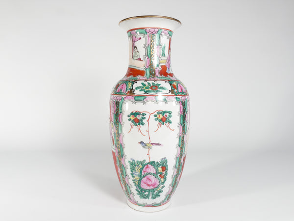 Hand Painted Chinese Famille Rose Medallion Ceramic Vase, 1970s