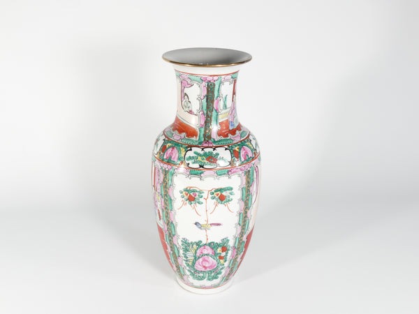 Hand Painted Chinese Famille Rose Medallion Ceramic Vase, 1970s