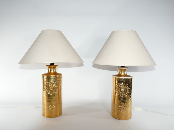 Gold Glazed Ceramic Table Lamps by Bitossi for Bergboms, Set of 2, 1970's