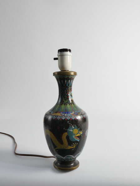 Late Qing Famille Noire Chinese Cloisonne Dragon Table Lamps
