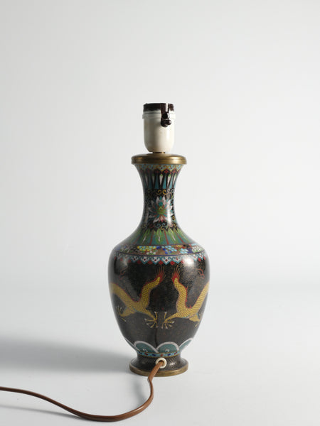 Late Qing Famille Noire Chinese Cloisonne Dragon Table Lamps