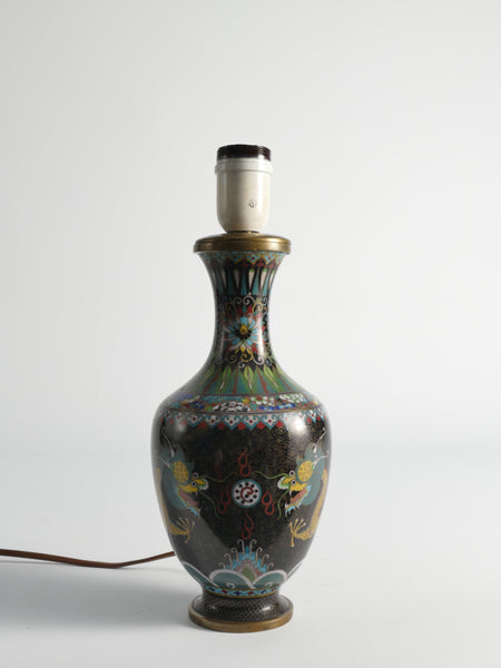 Late Qing Famille Noire Chinese Cloisonne Dragon Table Lamps