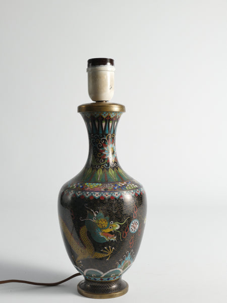 Late Qing Famille Noire Chinese Cloisonne Dragon Table Lamps