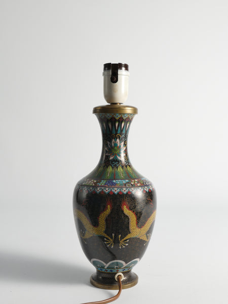Late Qing Famille Noire Chinese Cloisonne Dragon Table Lamps