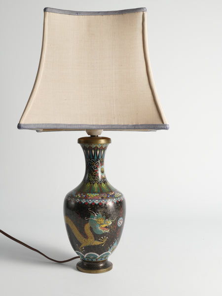 Late Qing Famille Noire Chinese Cloisonne Dragon Table Lamps