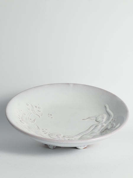 Art Deco White Earthenware Mermaid Bowl "300" by Mari Simmulson for Upsala-Ekeby