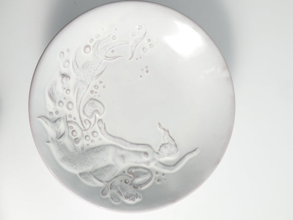 Art Deco White Earthenware Mermaid Bowl "300" by Mari Simmulson for Upsala-Ekeby