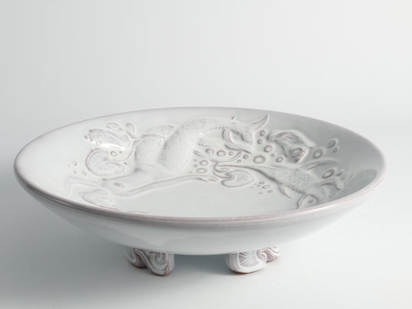 Art Deco White Earthenware Mermaid Bowl "300" by Mari Simmulson for Upsala-Ekeby