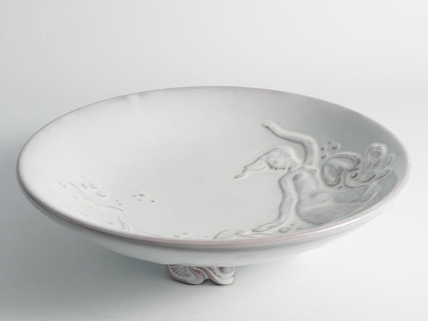 Art Deco White Earthenware Mermaid Bowl "300" by Mari Simmulson for Upsala-Ekeby