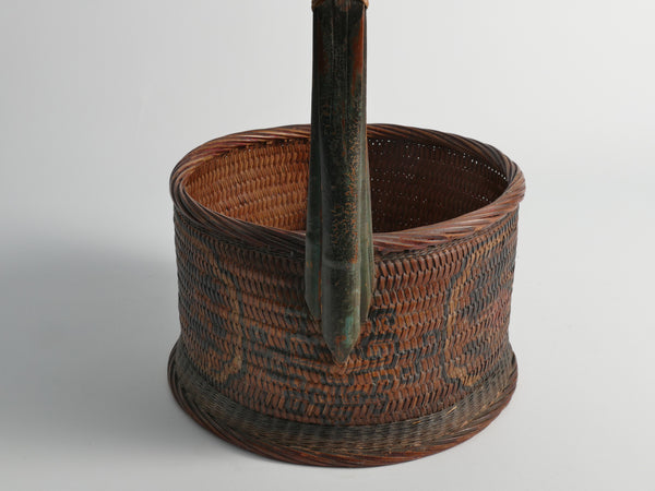 Early 20th Century Chinese Woven Betrothal or Wedding Basket with Peony and Bird Motif