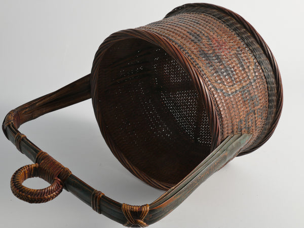 Early 20th Century Chinese Woven Betrothal or Wedding Basket with Peony and Bird Motif