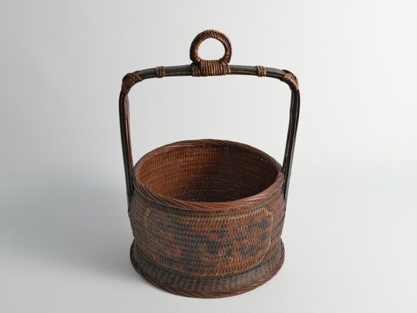 Early 20th Century Chinese Woven Betrothal or Wedding Basket with Peony and Bird Motif