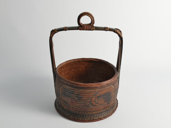 Early 20th Century Chinese Woven Betrothal or Wedding Basket with Peony and Bird Motif