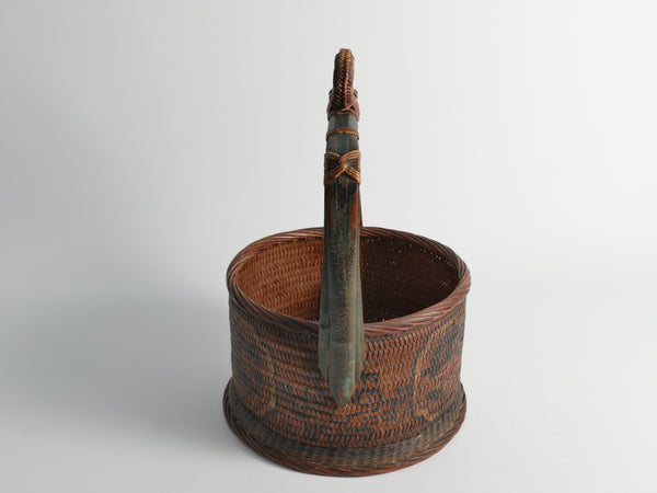 Early 20th Century Chinese Woven Betrothal or Wedding Basket with Peony and Bird Motif