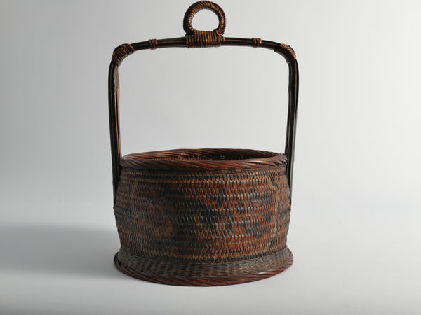 Early 20th Century Chinese Woven Betrothal or Wedding Basket with Peony and Bird Motif