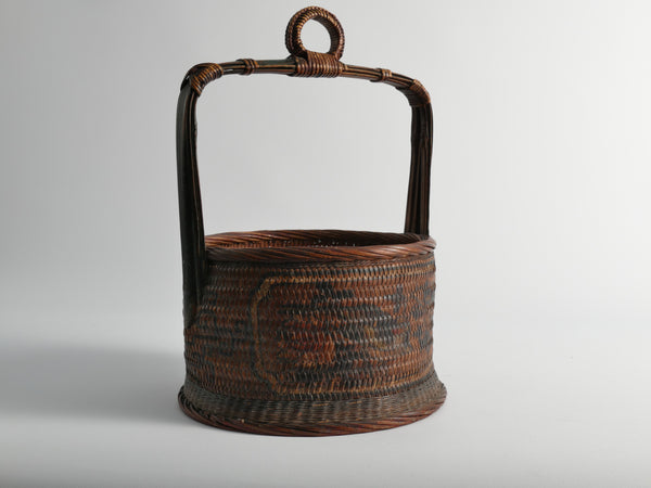 Early 20th Century Chinese Woven Betrothal or Wedding Basket with Peony and Bird Motif
